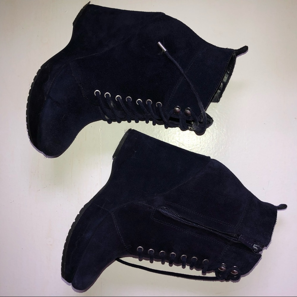 BCBG Suede Blue Lace Up Wedges